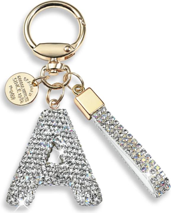 Actual product image Swissdetector Keyring with initial - A - Strass - Glitter - Silver