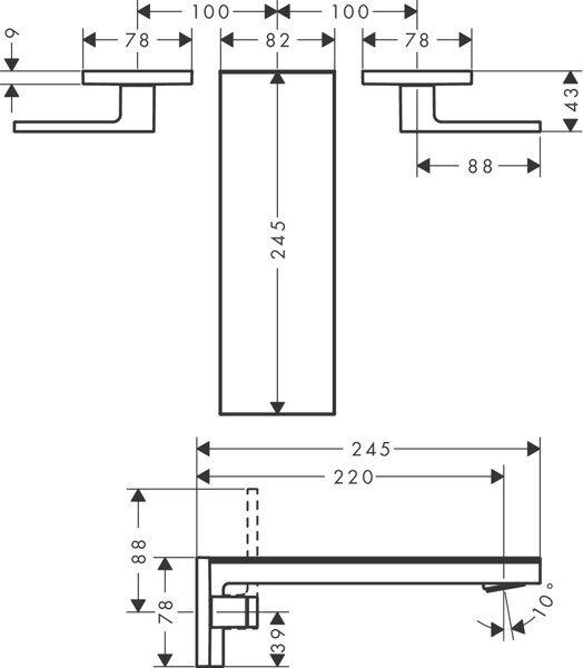 Actual product image hansgrohe AXOR MyEdition 3-hole basin mixer, concealed, with plate, 221mm projection, with pop-up wa