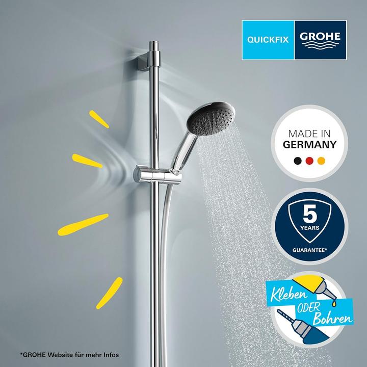 Actual product image Grohe Vitalio Start 110 QuickFix shower rail set, glue or drill, length 900mm, water-saving, 3 jets