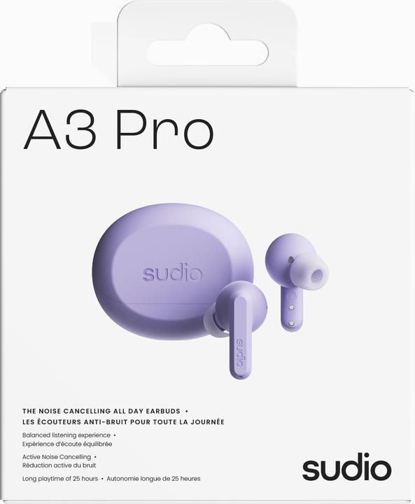 Image du produit Sudio Casque A3 Pro Violet Intra-auriculaire True Wireless (ANC, 25 h, Sans fil)