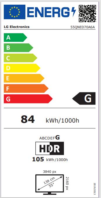 Etichetta energetica LG 55QNED70A6A (55", QNED, 4K, 2025)