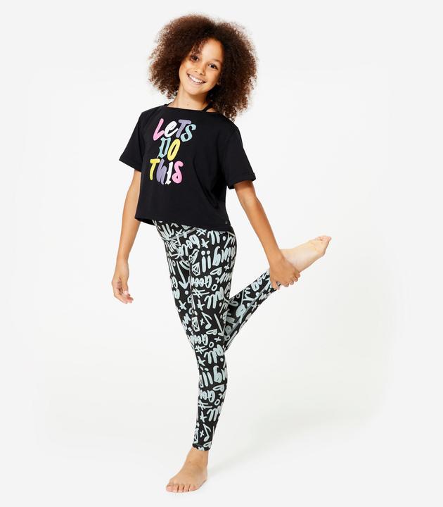 Image du produit Starever Legging danse moderne taille haute fille, vert céladon et noir fumé (140)