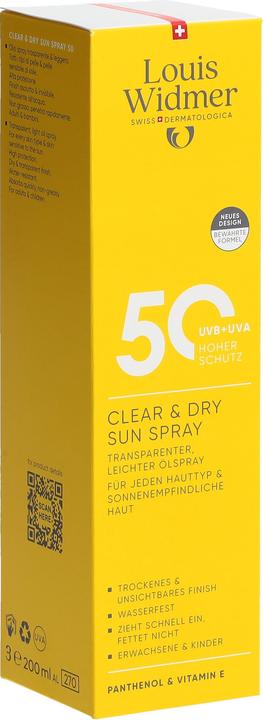 Produktbild Widmer Louis Clear & Dry Sun Spray LSF50 parfumiert 200 ml (Sonnenspray, SPF 50, 200 ml)