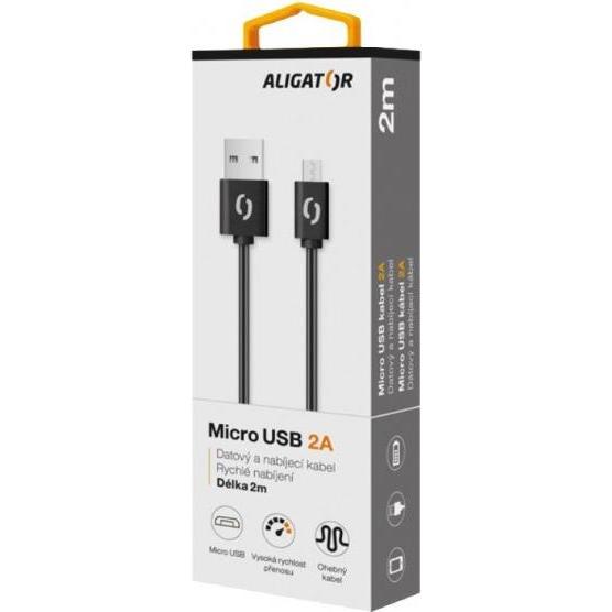 Aligator DAKA007 USB cable USB 2.0 Mini-USB A USB A Black (2 m, USB 2.0), USB Kabel