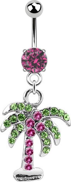 Produktbild Star Piercing Banane silber mit Anhänger Palme pink (Chirurgenstahl 316L, ohne Messing)