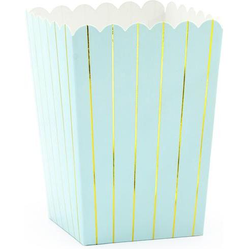 Partydeco Boxes for popcorn Stripes, light blue, 7x7x12.5cm, (1 pkt / 6 pc.)