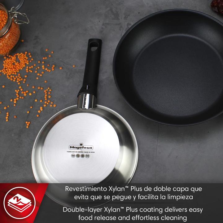 Actual product image Magefesa Pfanne Silberfarben Edelstahl Ø 24 cm Ø 20 cm Ø 28 cm 3 Stücke (3 Stück) (Frying pan, Stainless steel)