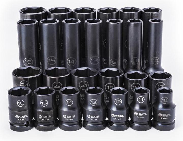 Actual product image SATA Power sockets, 1/2", thin-walled, 26-piece, 10-24 mm (13 mm, 20 mm, 17 mm, 15 mm, 14 mm, 23 mm, 16 mm, 21 mm, 12 mm, 22 mm, 24 mm, 11 mm, 19 mm, 18 mm, 10 mm)