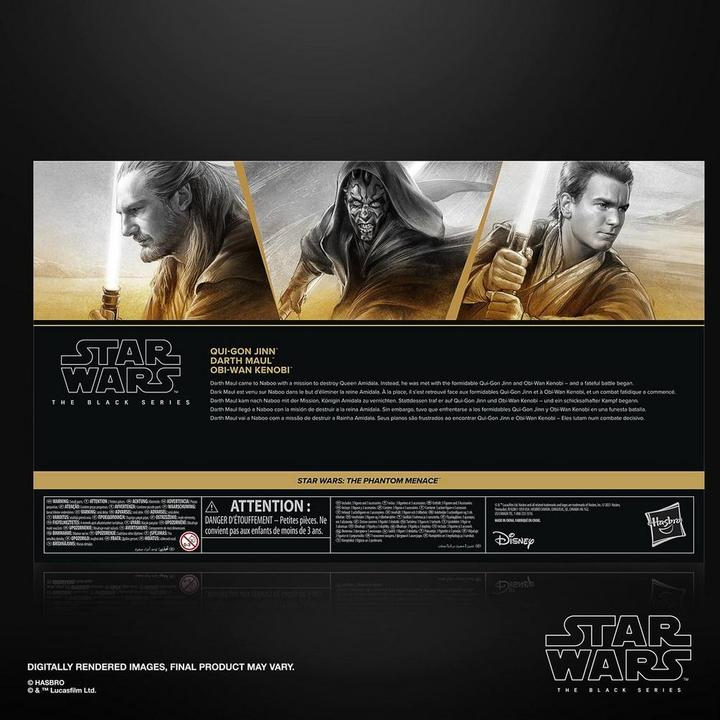 Actual product image Hasbro Star Wars Episode I Black Series 3-pack Qui-Gon Jinn, Darth Maul, Obi-Wan Kenobi