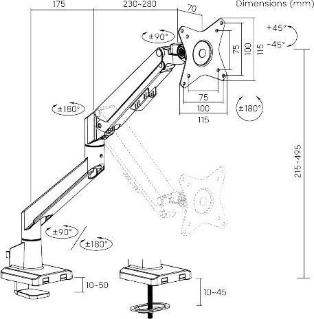Image du produit Max Hauri Bras de moniteur avec compensation de poids (Tables, 32", 9 kg)