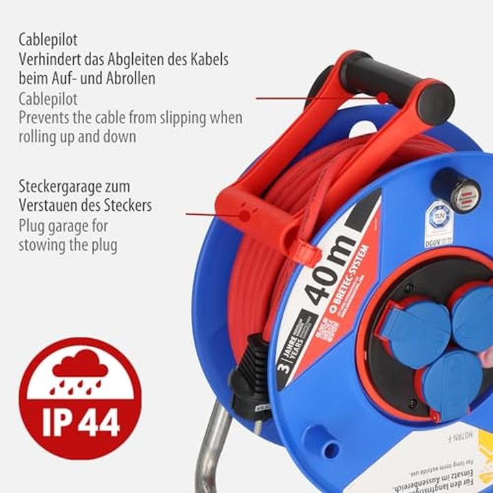 Actual product image Brennenstuhl Schuko IP44 anti twist cable reel 50m (40 m, 1.50 mm²)