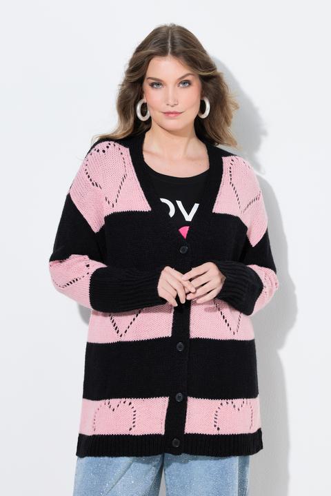 Produktbild Miamoda Strickjacke, Regular Fit, Blockstreifen, Herz-Muster (54)