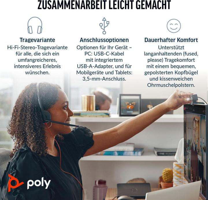 Produktbild Poly Blackwire 3325 Stereo USB-C + 3.5mm + USB C/A-Adapter (Kabelgebunden, USB-C)
