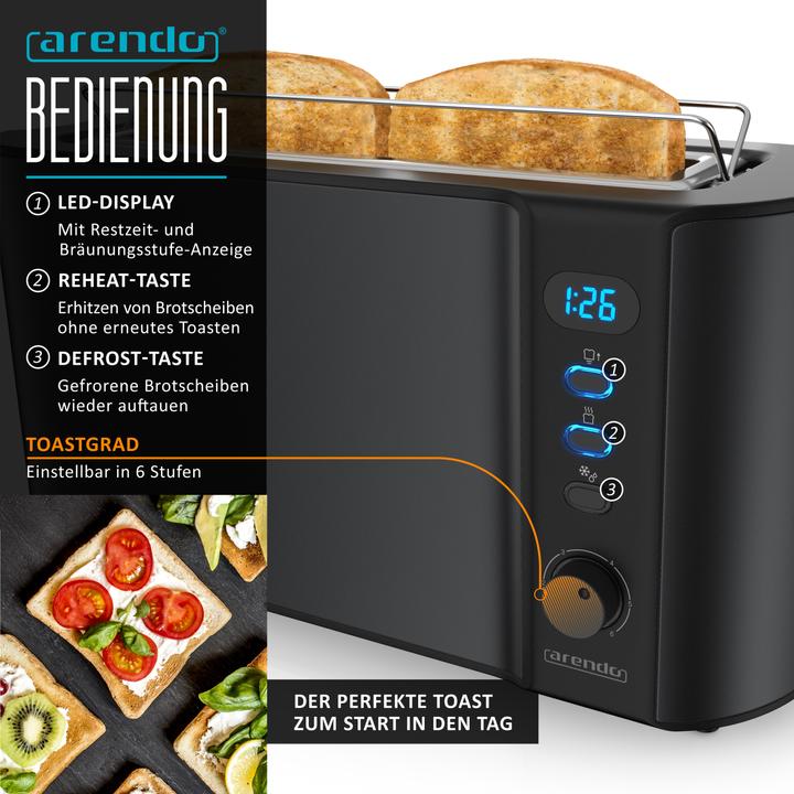 Produktbild Arendo Frühstücks Set Wasserkocher 1,7 L 2200 W, 2-Scheiben Toaster & Milchaufschäumer 435 W, Matt Schwarz
