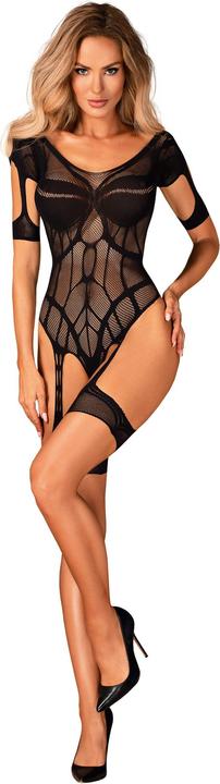 Actual product image Obsessive Mesh Bodystocking With Garter Design - Black (L, M)