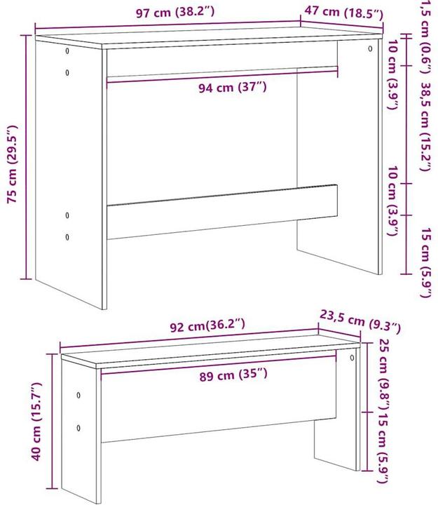 Produktbild vidaXL Esstisch und Bank Set