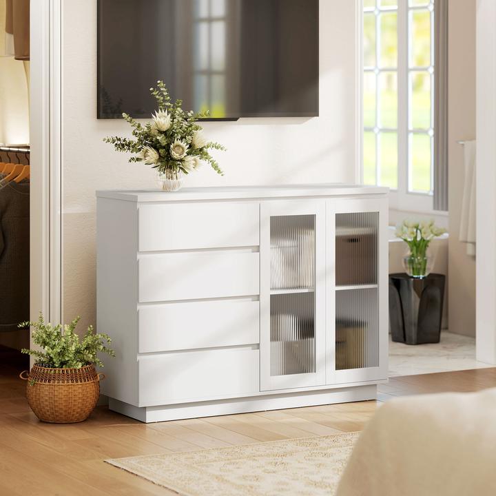 Image du produit Homcom Sideboard MDF, Glas Weiss (40 x 120 x 91 cm)