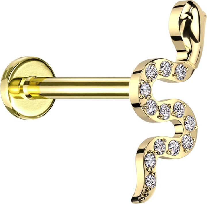 Produktbild Star Piercing Micro Labret Innengewinde vergoldet Schlange vergoldet Kristalle silber (ohne Messing, Titan)