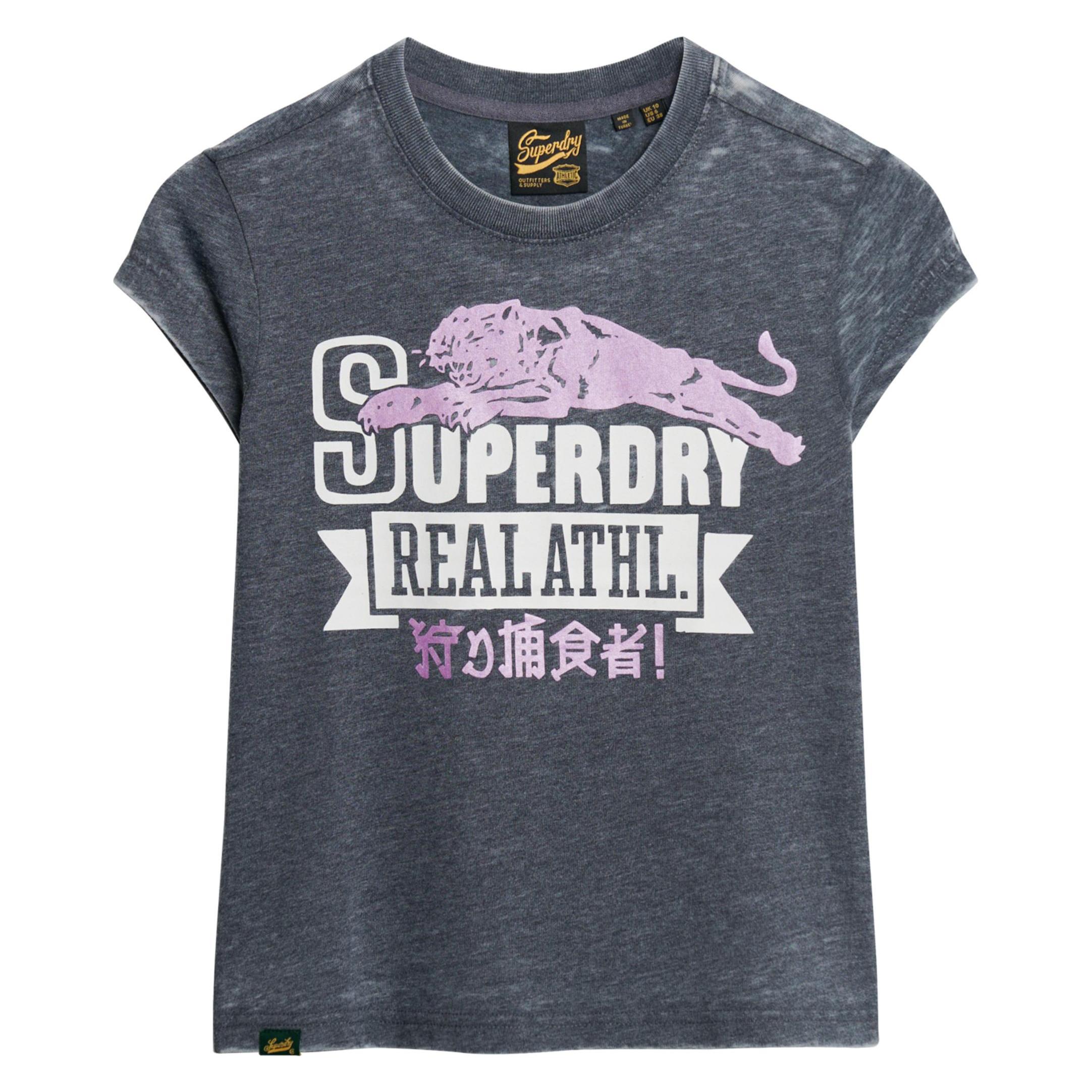 Superdry, Damen, Shirts, Varsity T-Shirt In Ausbrenneroptik, Blau, (10XL)