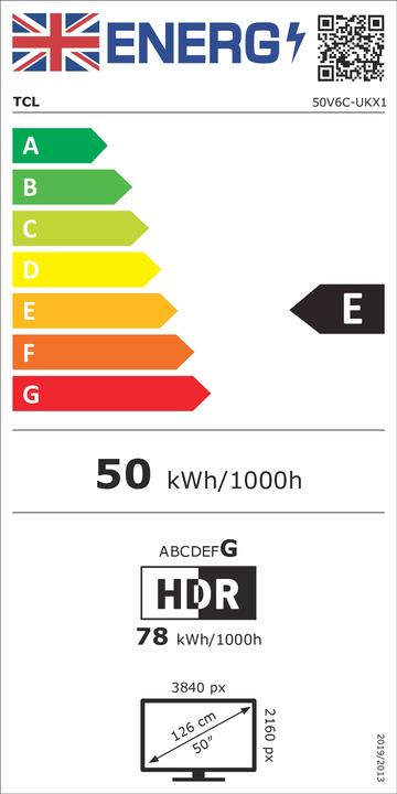 Energie-Label TCL 50V6C (50", LED, 4K, 2025)