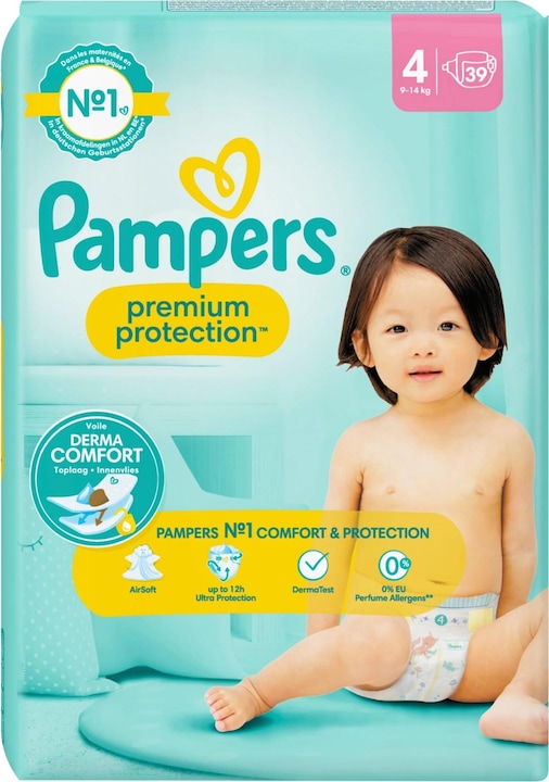 Immagine prodotto Pampers Premium Protection (Dimensione 4, Pacco trasportabile, 39 Pezzo/i)