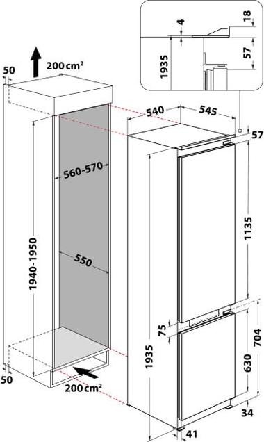 Actual product image Whirlpool WHC20 T352 Fridge Freezer Integrated 280 l E White