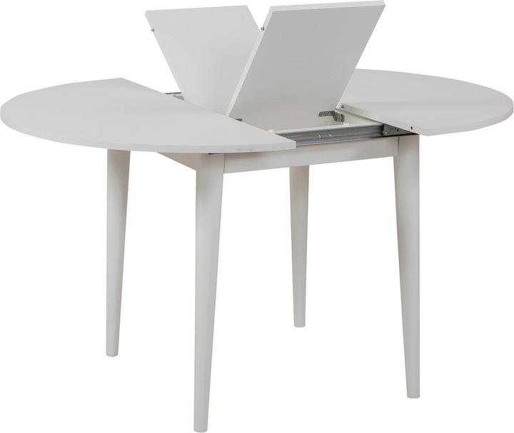Frame: White, Table top: White, Table legs: Wood colours, Chair: Cream