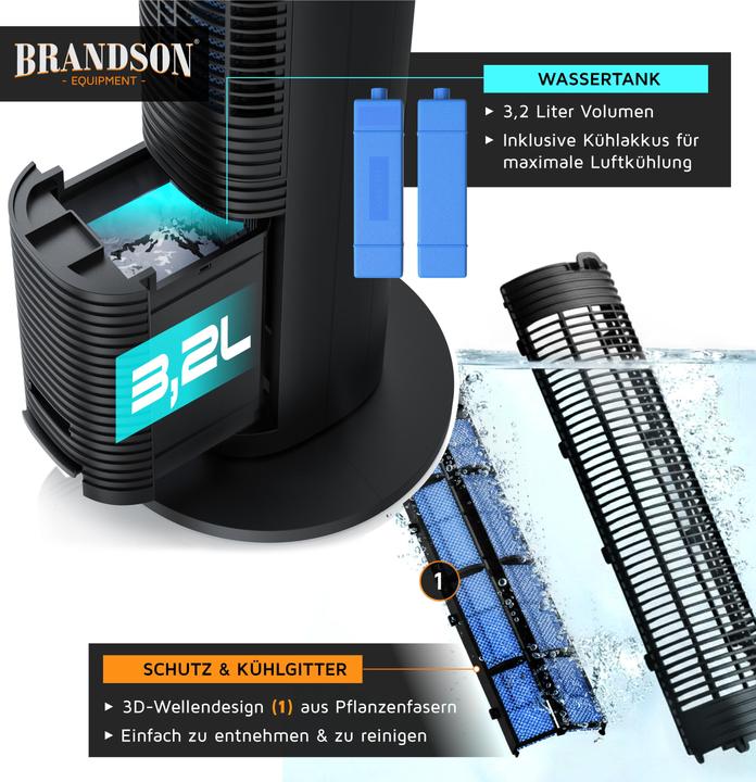 Produktbild Brandson Luftkühler, 3,2L Wassertank, Ion-Funktion, Fernbedienung, Turmventilator, Klimaanlage