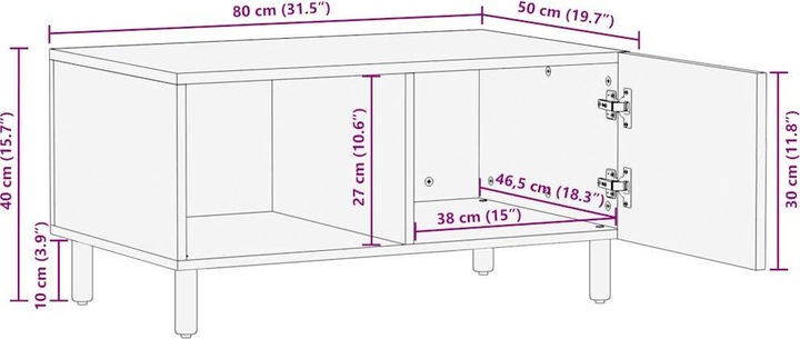 Produktbild VidaXL Couchtisch Beistelltisch Wohnzimmertisch Tisch Schwarz Raues Mangoholz (80 x 50 x 40 cm)