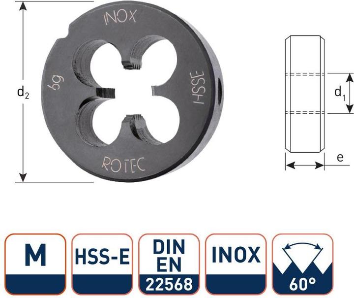 Produktbild Rotec 360.1600B HSSE/INOX Runde Schneidplatte DIN 223 Metrisch M16x2.0