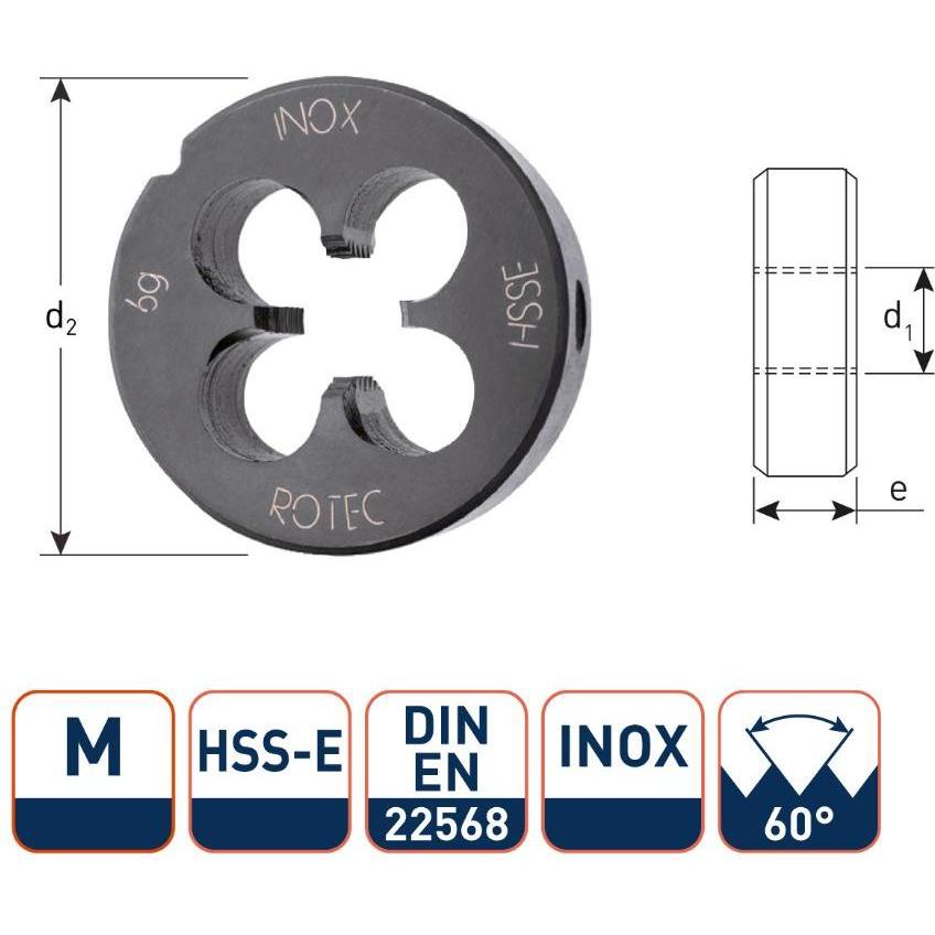 Rotec, Maschi + Giramaschi, 360.1200B HSSE/INOX Runde Schneidplatte DIN 223 Metrisch M12x1,75