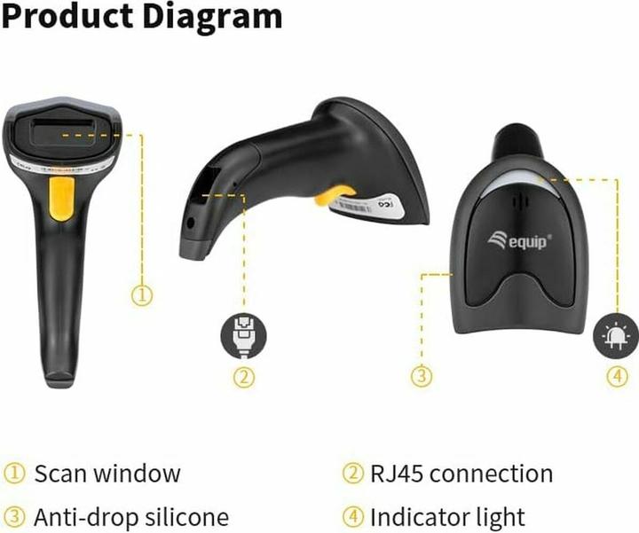 Produktbild equip Barcode Handscanner 2D Laser Kabel USB 1D2D (1D-Barcodes, 2D-Barcodes, QR-Code)