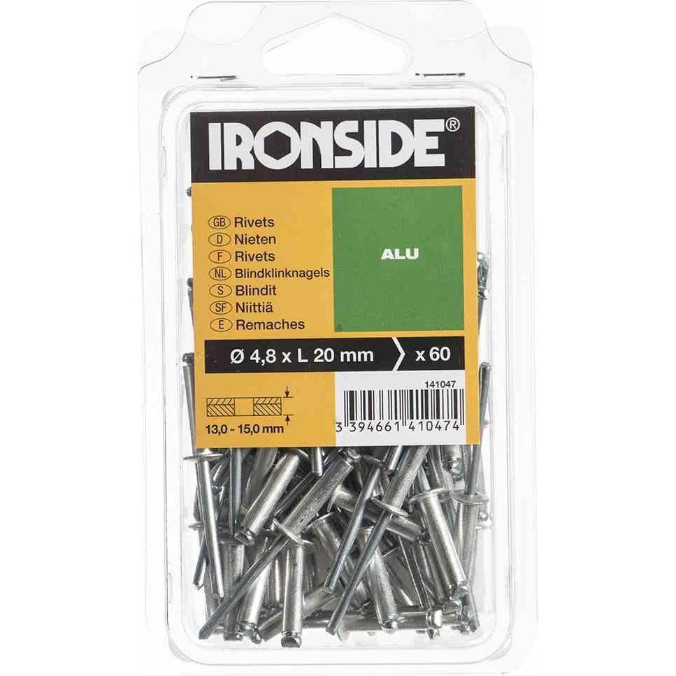 Ironside, Nieten, Blindnieten 4,8 x 20 mm Aluminium, Verpackungsinhalt: 60 Stück