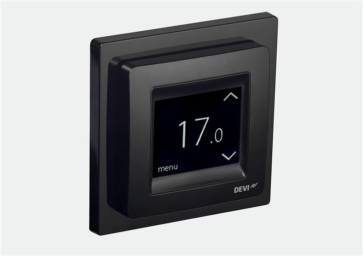 Actual product image Devi DEVIreg Touch black 140F1069 UP clock thermostat 16A, 230V with frame