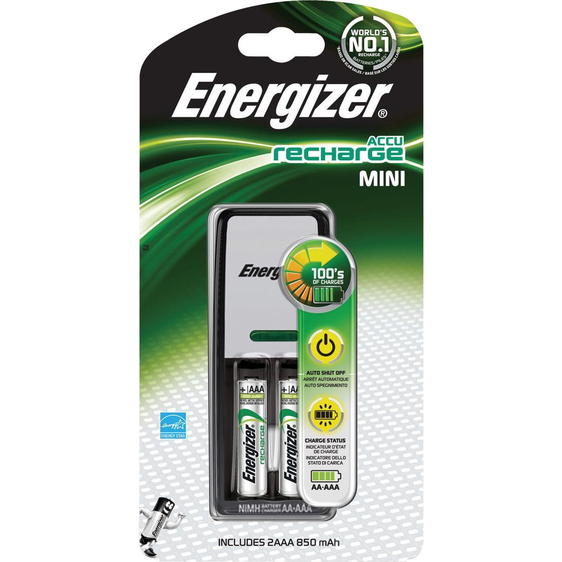 Energizer Accu Recharge Mini (2 pz., AA, AAA, 850 mAh, Batteria + Caricabatterie), Caricabatterie