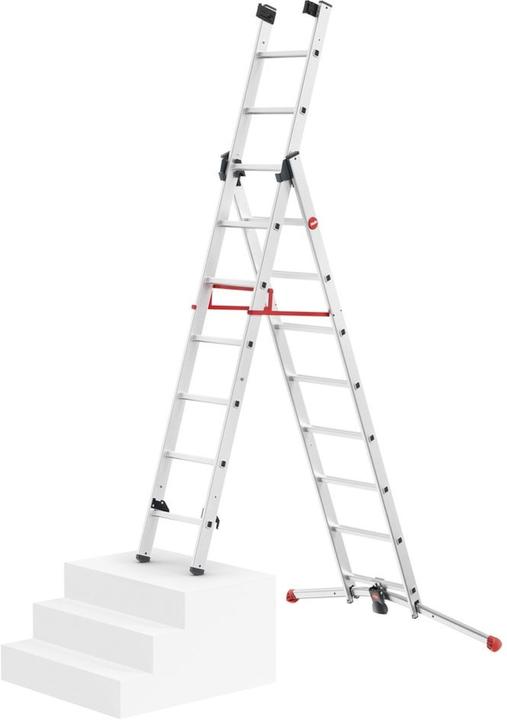 Produktbild Hailo S100 ProfiLOT, Aluminium Kombileiter 3-teilig, 2x9 + 1x8  Sprossen (Stehleiter, 19 cm)
