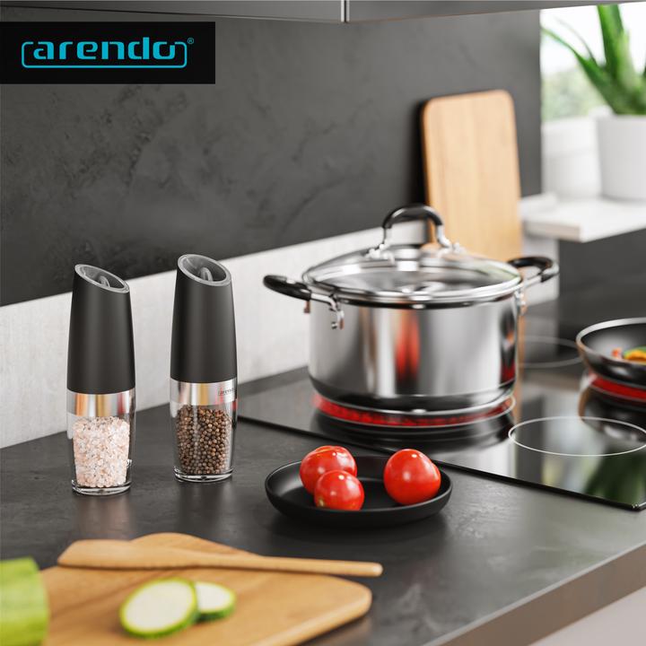 Produktbild Arendo Salz- & Pfeffermühle Elektrisch 2er Set, Gewürzmühlen, einstellbar, Batteriebetrieben, Edelstahl (Salz, Pfeffer)