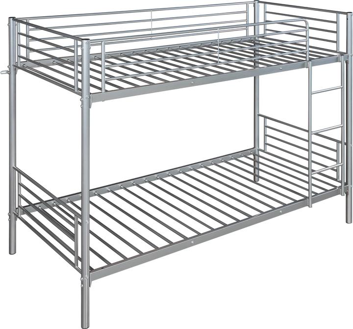Produktbild En.Casa Metall-Etagenbett Soppsar mit 2 Matratzen 200x90 cm Silber (90 x 200 cm)