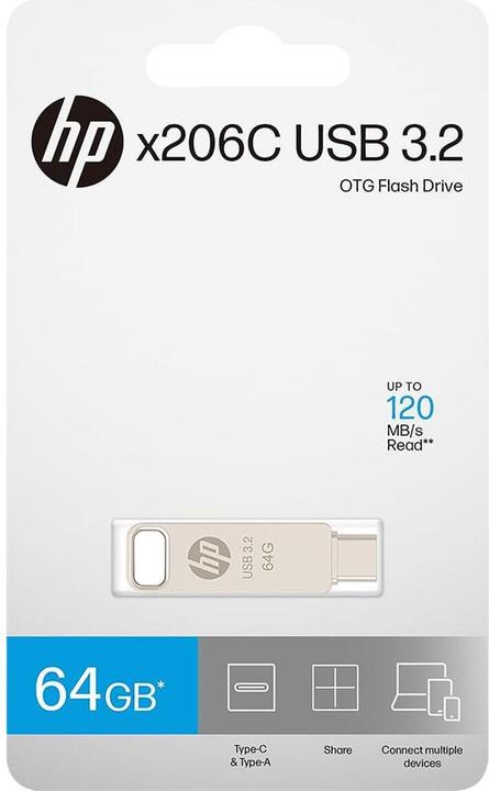 Produktbild HP 64GB x206c OTG Type-C Metal Flash Drive (64 GB, USB-A, USB-C)