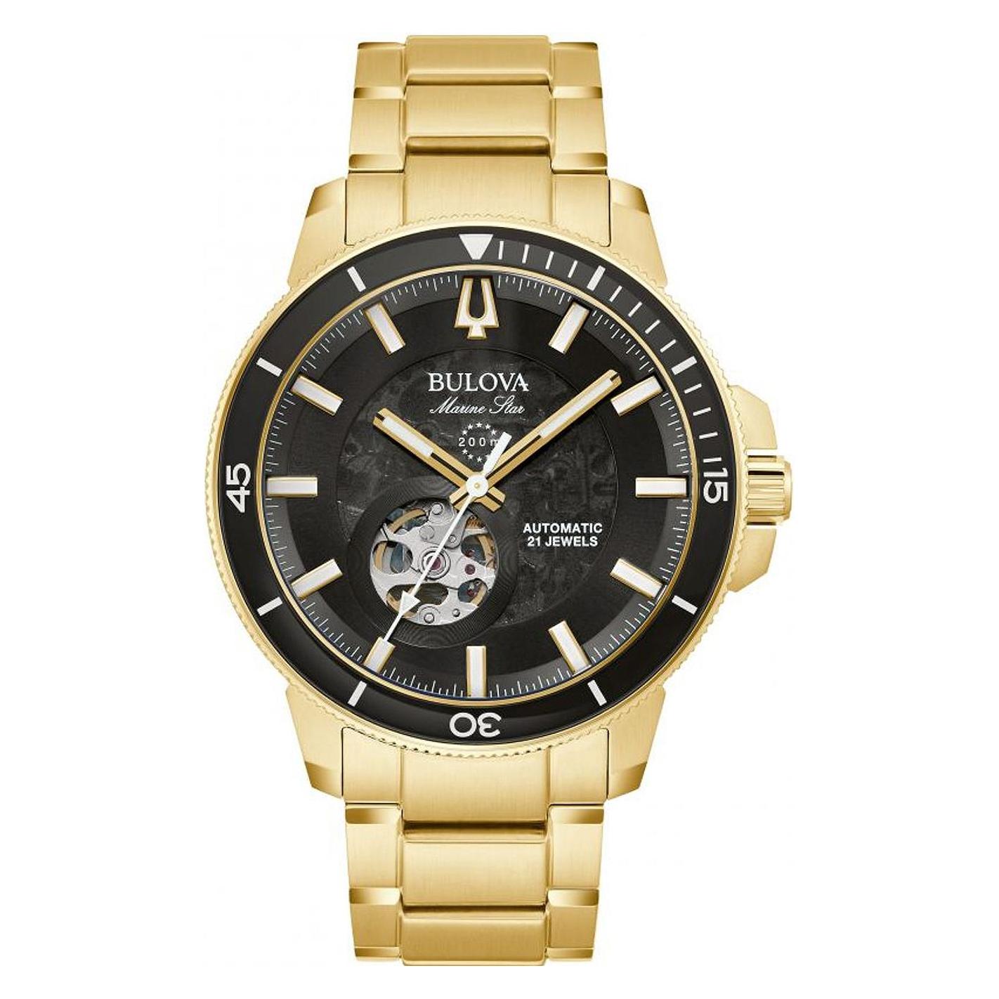 Bulova, Armbanduhr, 97A174 Marine Star Automatik 45mm 20ATM, Gold, (Lünette Drehbar Links, 45 mm)