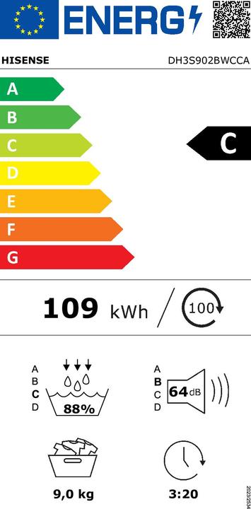 Energie-Label Hisense ASCIUGAT 9kg C P.CAL INV WIFI (9 kg, Links, Wechselbar)
