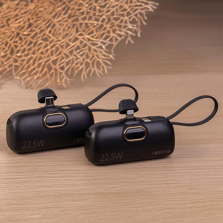 Actual product image Forever mini power bank MTB-100 22.5W 5000 mAh Lightning black (5000 mAh, 22.50 W, 18.50 Wh)