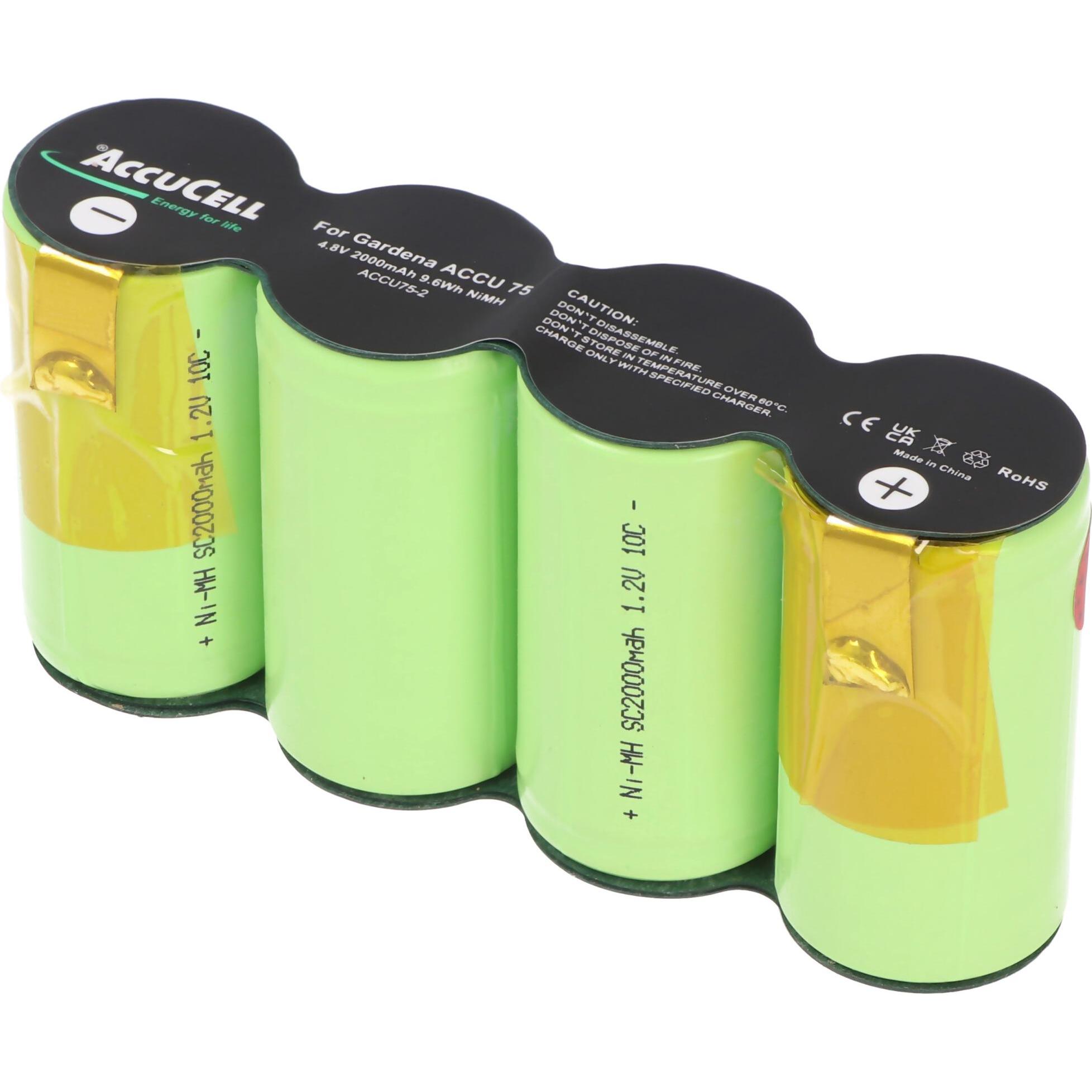 XCell, Werkzeugakku + Ladegerät, Accu75 Akku passend für Gardena ACCU 75 mit Faston 2,8 und 4,8mm