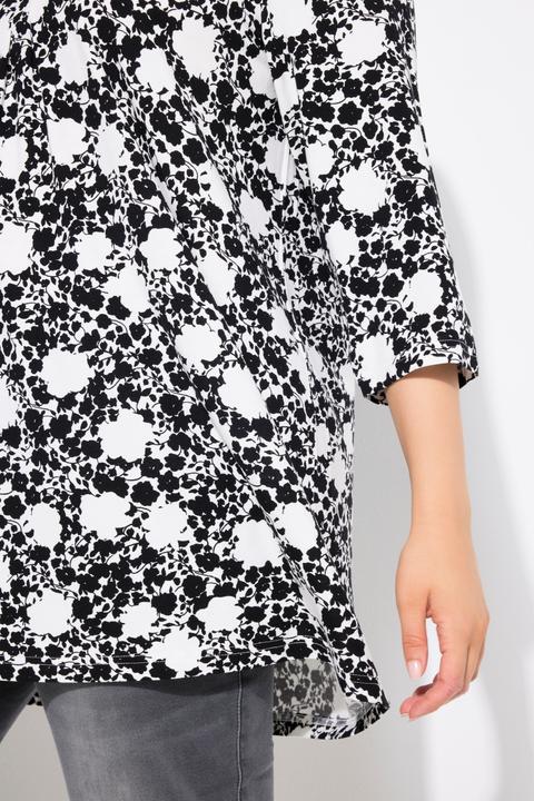 Produktbild Ulla Popken Shirt, Blüten, A-Linie, V-Ausschnitt, 3/4-Arm (50, 52)