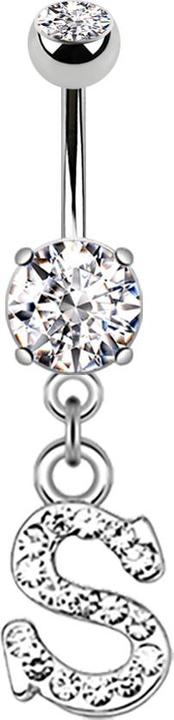 Immagine prodotto Star Piercing Banana in argento con ciondolo in cristallo lettera S (Ottone, Acciaio chirurgico 316L)