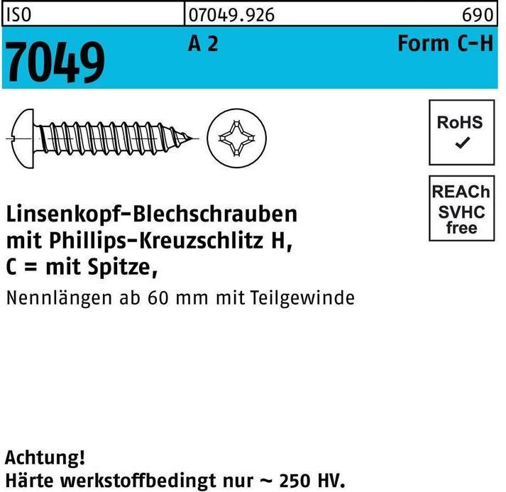 Produktbild Blechschraube ISO 7049 LIKO m.Spitze/Kreuzschlitz-PH C 5,5 x 45 -H A 2 (100 Schrauben pro Stück)