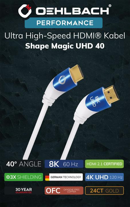Produktbild Oehlbach HDMI AV Anschlusskabel (1x HDMI-Stecker - 1x HDMI-Stecker) 3 m Weiss (3 m, HDMI, 2.1)