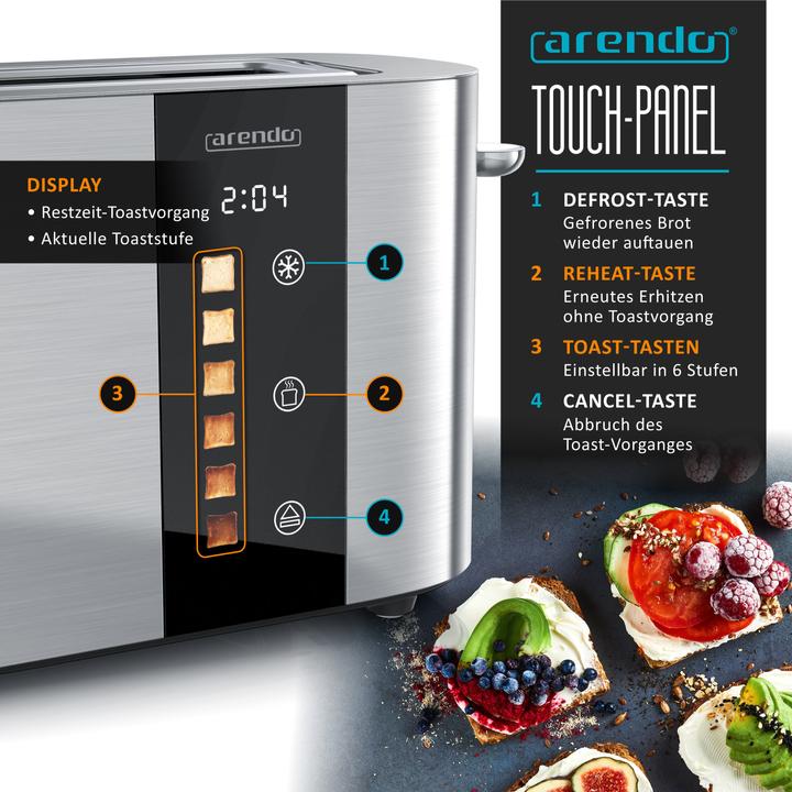 Actual product image Arendo Toaster Edelstahl 2 Scheiben Langschlitz, Touch Display, Restzeit & Bräunungsgradanzeige, 1000 W