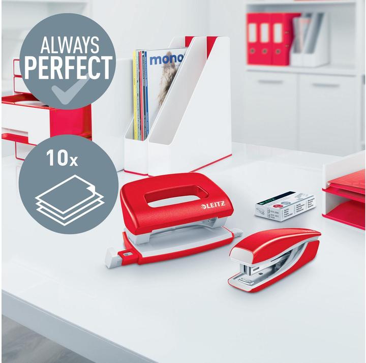 Actual product image Leitz Punch + stapler WOW metallic red