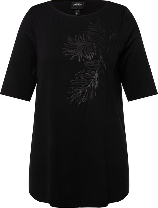 Actual product image Ulla Popken Sequined Leaf Motif 3/4 Sleeve Tee (42, 44)